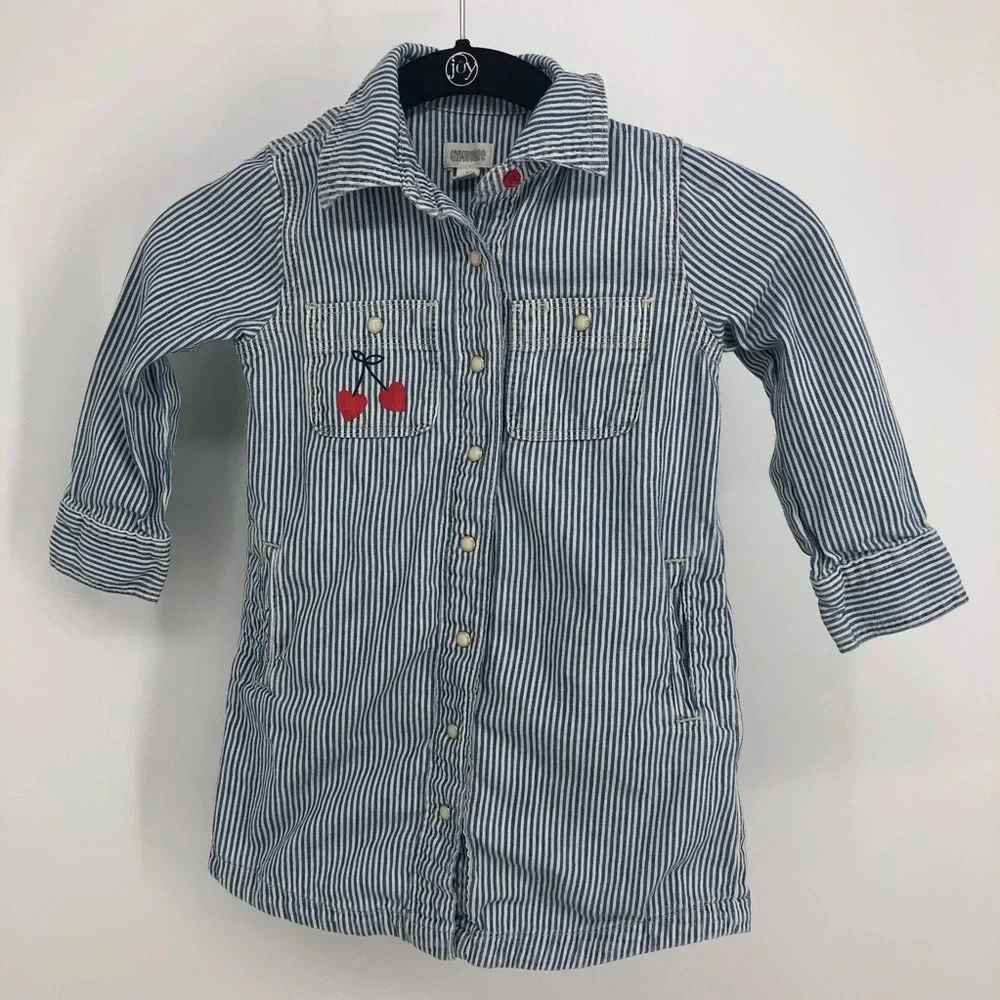 Gymboree railroad stripe jean dress cherry 💕 3